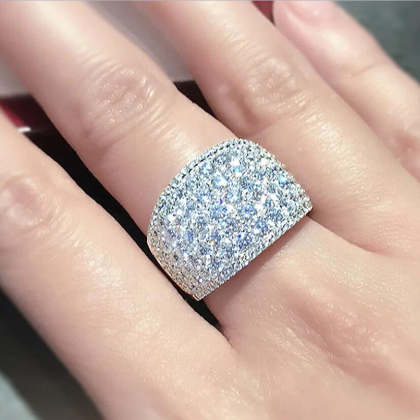 Ins Top Sell Sparkling Wedding Rings Luxury Jewelry 925 Sterling Silver Fill Pave White Sapphire CZ Diamond Party Gorgeous Eternity Women Engagement B