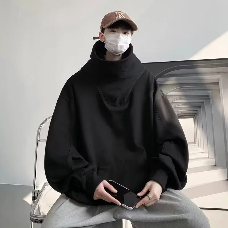 Autumn Solid Color Japanese Ninja Hoodies Mens Turtleneck Vintage Fleece Sweatshirts Hip Hop Y2K Streetwear Oversized Hoodie 240819