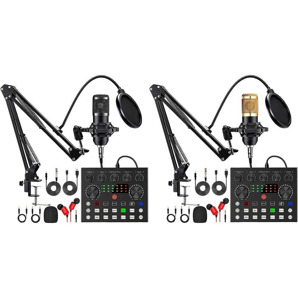 Podcast Equipment with BM800 Microphone and V8 Sound Card Double-Layer Pop Filter Perfect for Podcasting Gaming Music Recording CL240813
