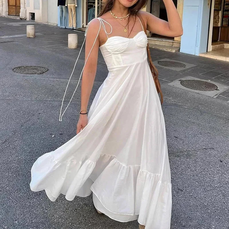 Sleeveless Elegant High-waisted Halter Dress Fashion Backless V-neck Casual Dress 240812