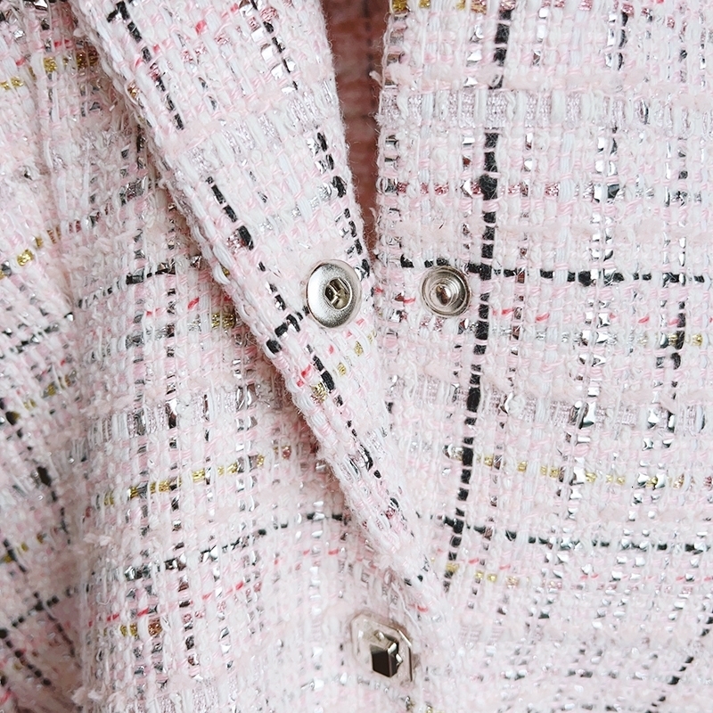 Jacket Pink tweed suit with frayed plaid jacket shorts half skirt French niche 24 early autumn feminine temperament 240812