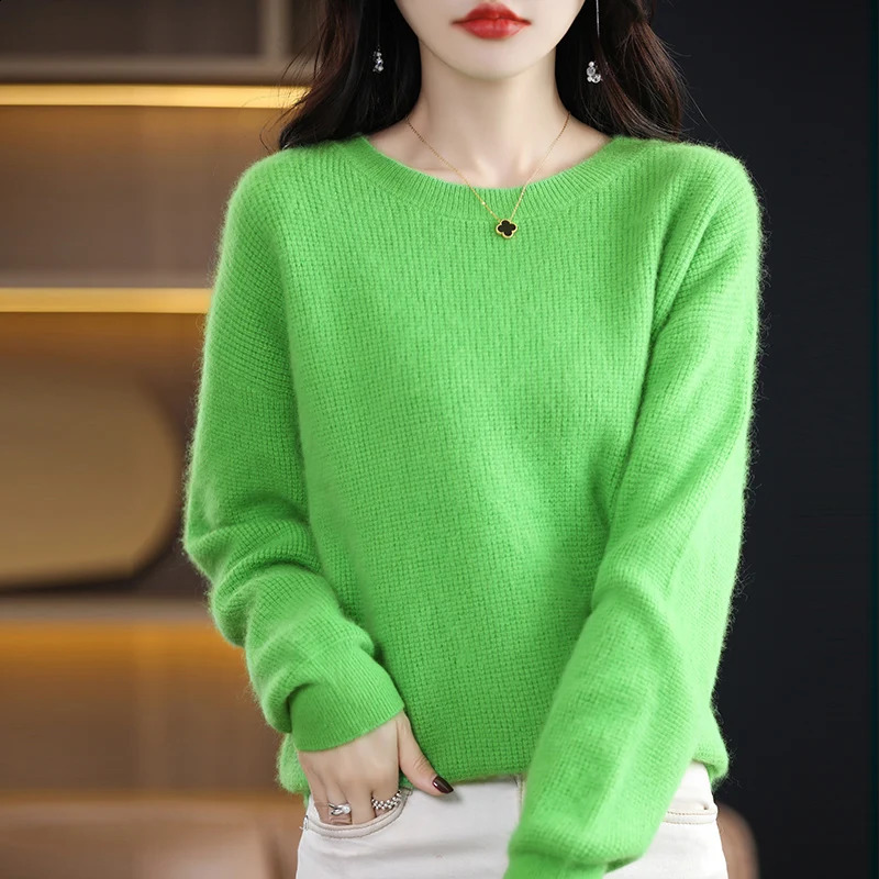 Knitted mink cashmere sweater for women Oneck zipper loose fit large long sleeved warm in autumn and winter 240812