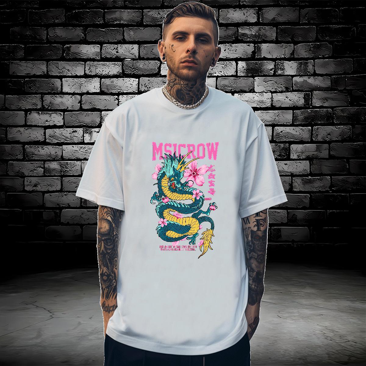 Mens T Shirts 100% Cotton 230g dragon Daily Outfit Short Sleeve Soft Custom Big Size Men Tops Tees Classic Casual Cool Top Tees