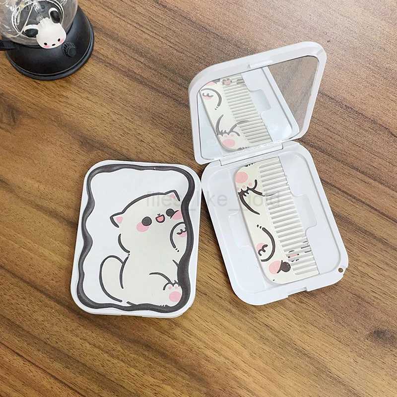 Cartoon cat folding handheld mirror makeup mirror portable creative with comb suitable for girls holding mirrors W240813