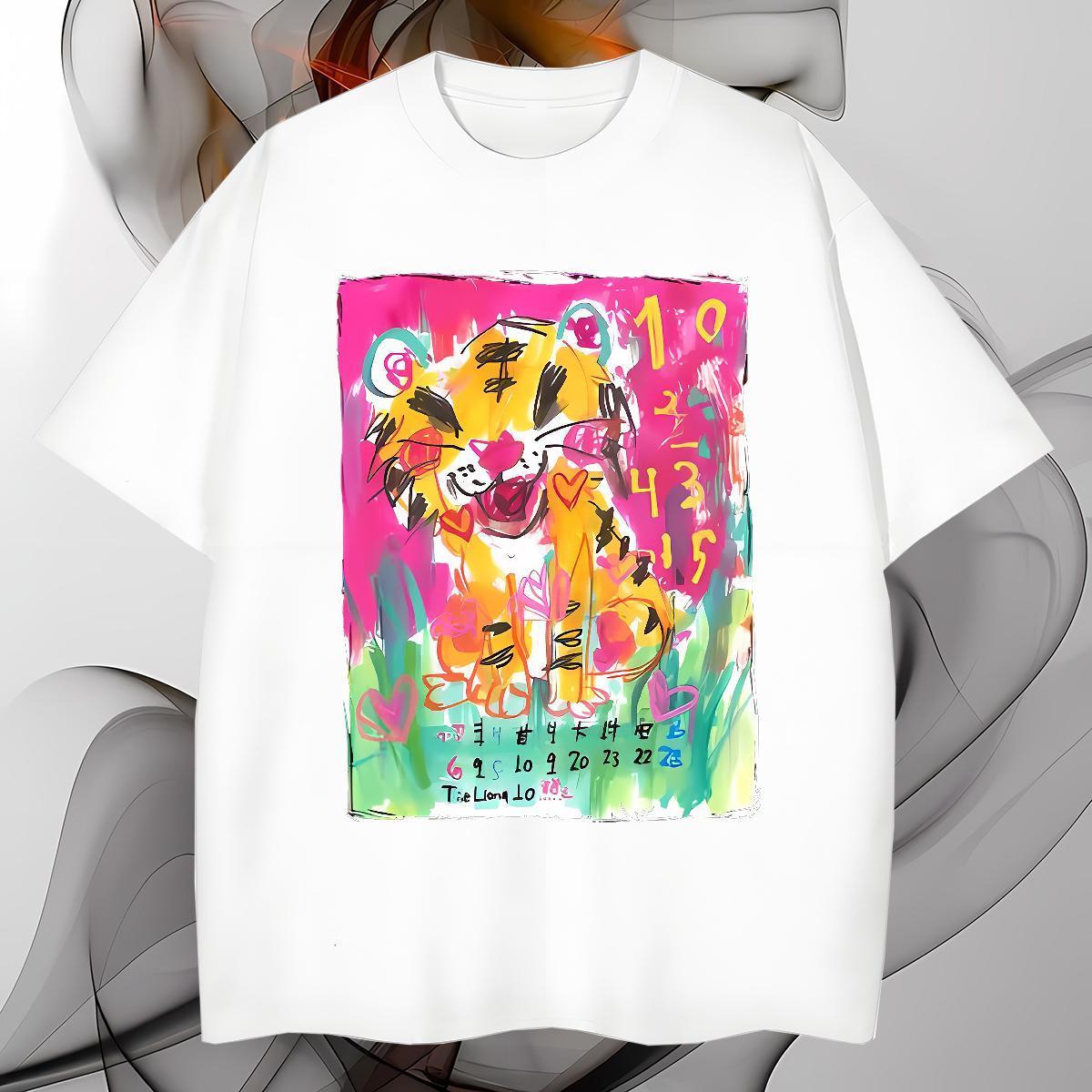 Cool T Shirts Men tiger Breathable Short Sleeve Spring Summer DIY Anime 230g 100% Cotton Men Tees Fashion Casual Wear