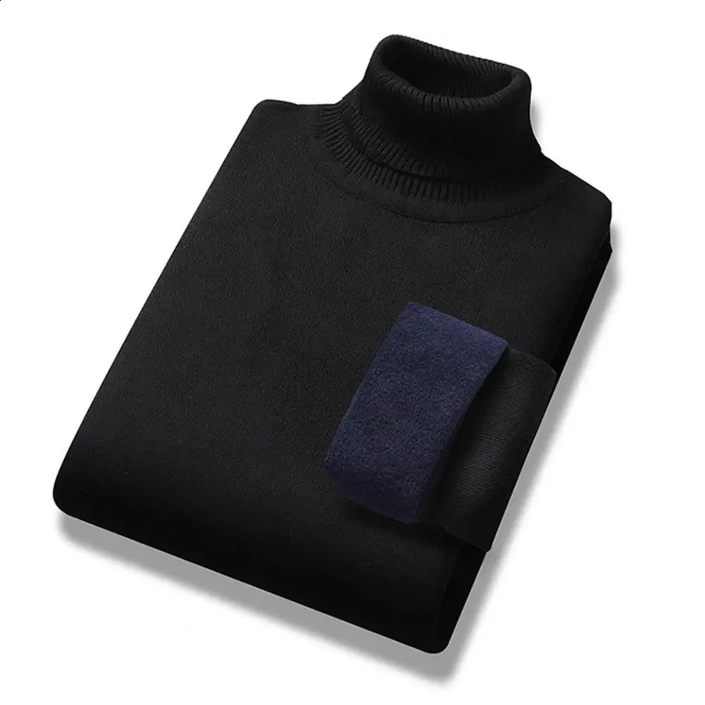 Mens Basic Warm Sweater Winter Casual Pull Turtle Neck Velvet Thick Pure Thin Bottom Style 240812