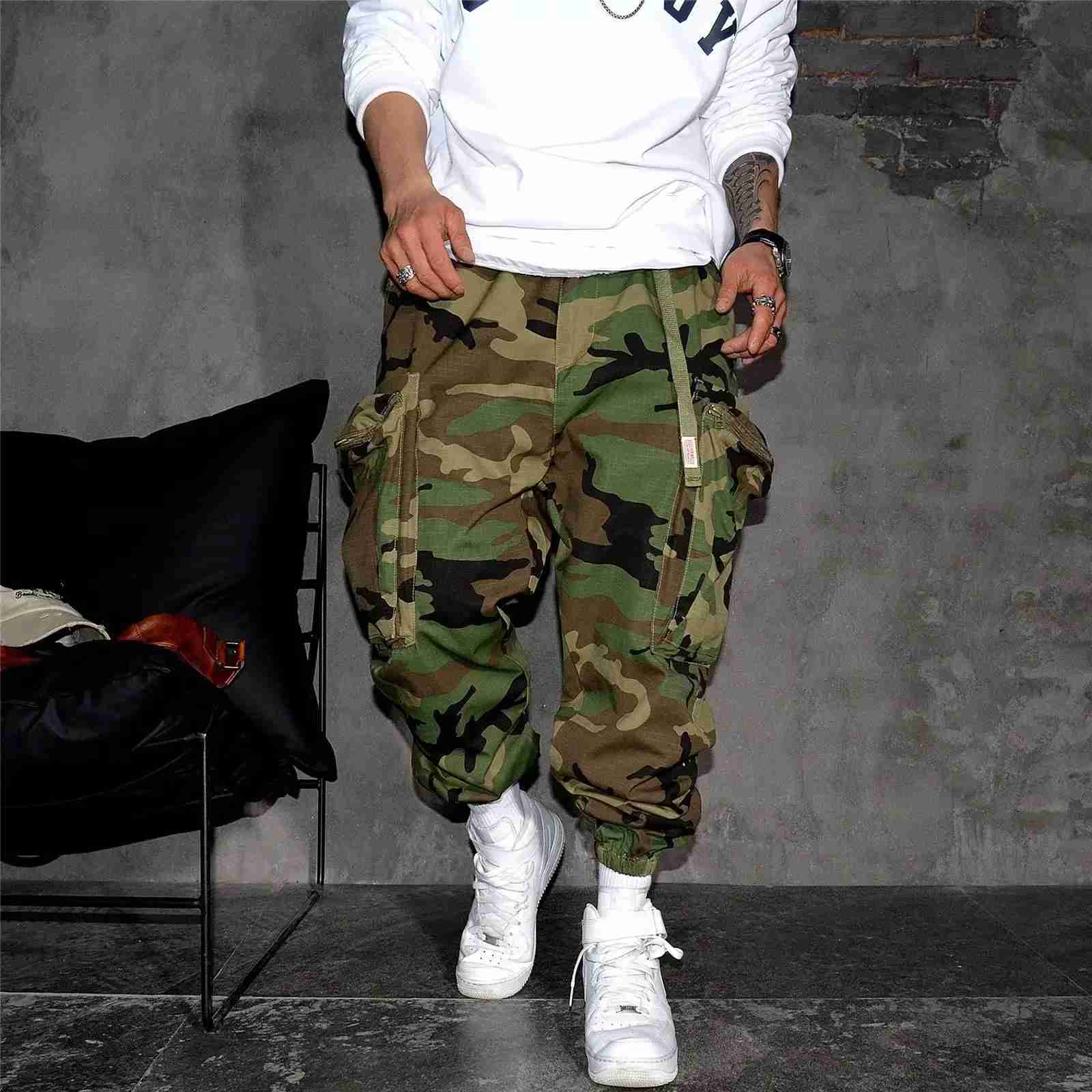 Camouflage Cargo Pants For Men Spring Autumn 2023 New Style Casual Tightened Nine-point Mens Trendy Harem Pants Cross-borderXJ240813