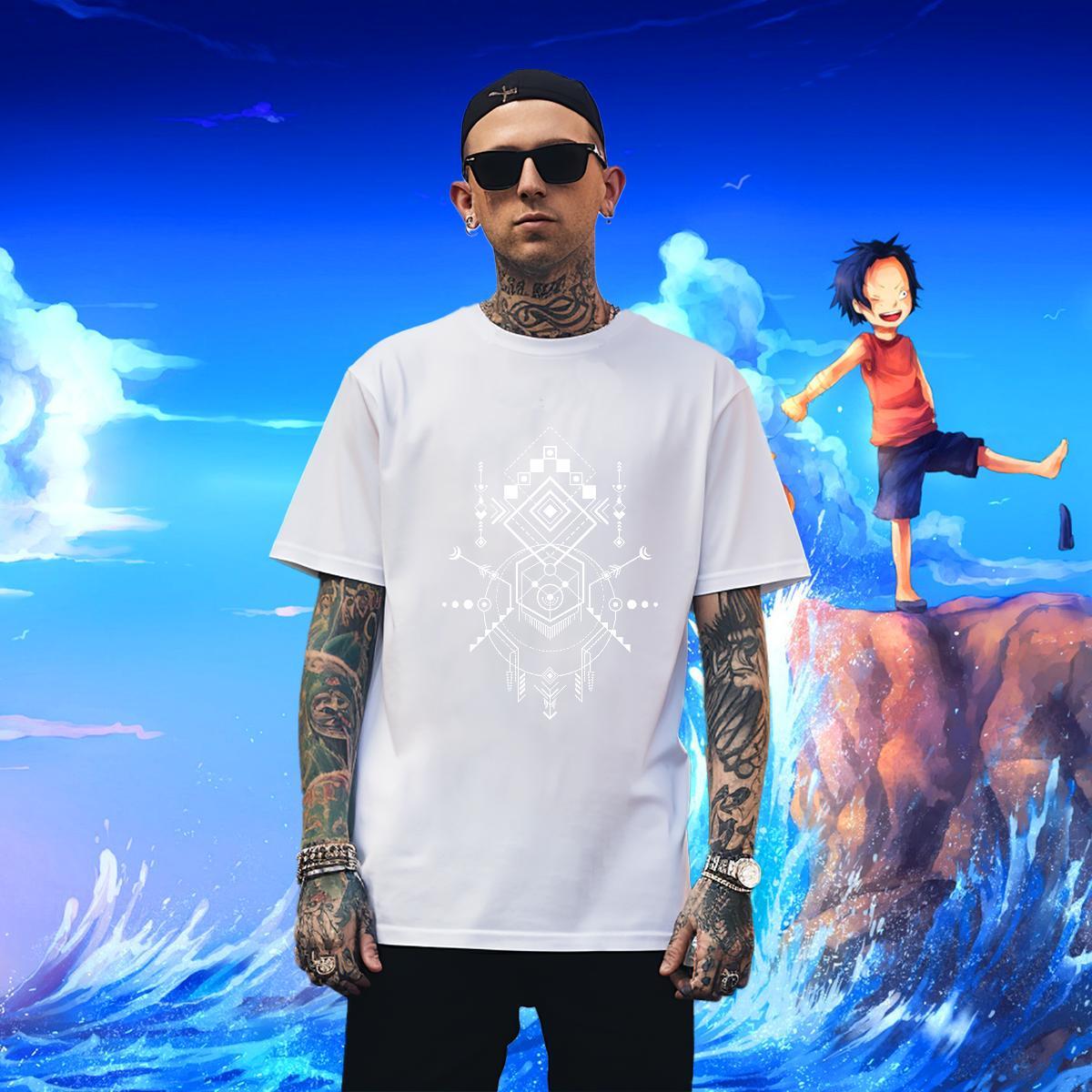 T-Shirts for Men 230g Cotton Lines Casual Beach Breathable Crew Neck Plus Size Custom Men Tops Tees Fashion Design Loose Polos