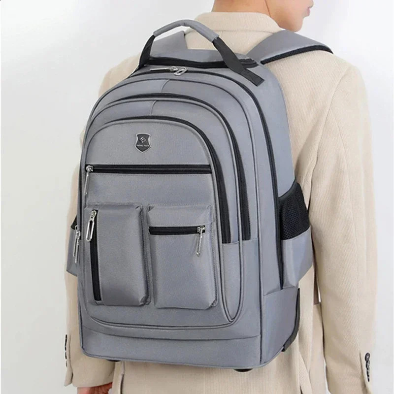 Mens large capacity travel backpack with wheels womens multilayer handcart luggage bag trolley business computer 240813