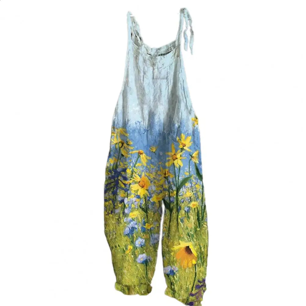 Women Jumpsuit Floral Print Wide Leg Beach Jumpsuit Vintage Temperament Loose-fitting Jumpsuit For Holiday 240813