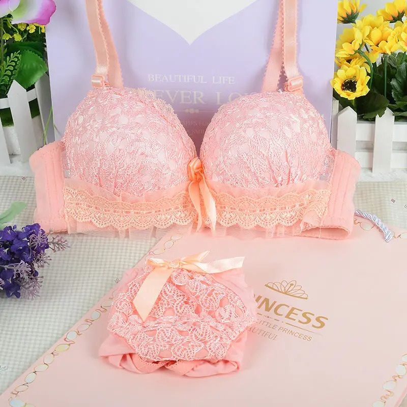 Japanese Bra Brief Sets Sexy Lingerie Wire Free Push Up Lace Bra Underwear Set Bra and Panties for Women Intimates A B Cup Set 240812