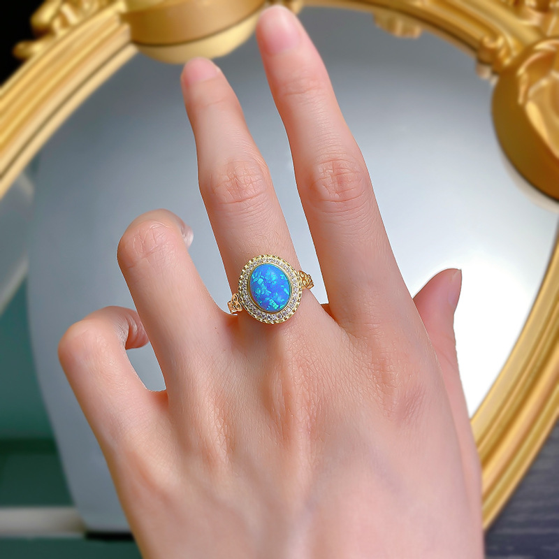 Sterg Sier Oval Cut Opal Moissanite Eternity Wedding Band