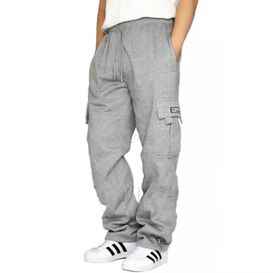 Spring Wool Sports Casual Pants Thick Mens Feet Multi-pocket Lanyard Loose Jogger Solid Color Overalls Men Out On The StreetXJ240813