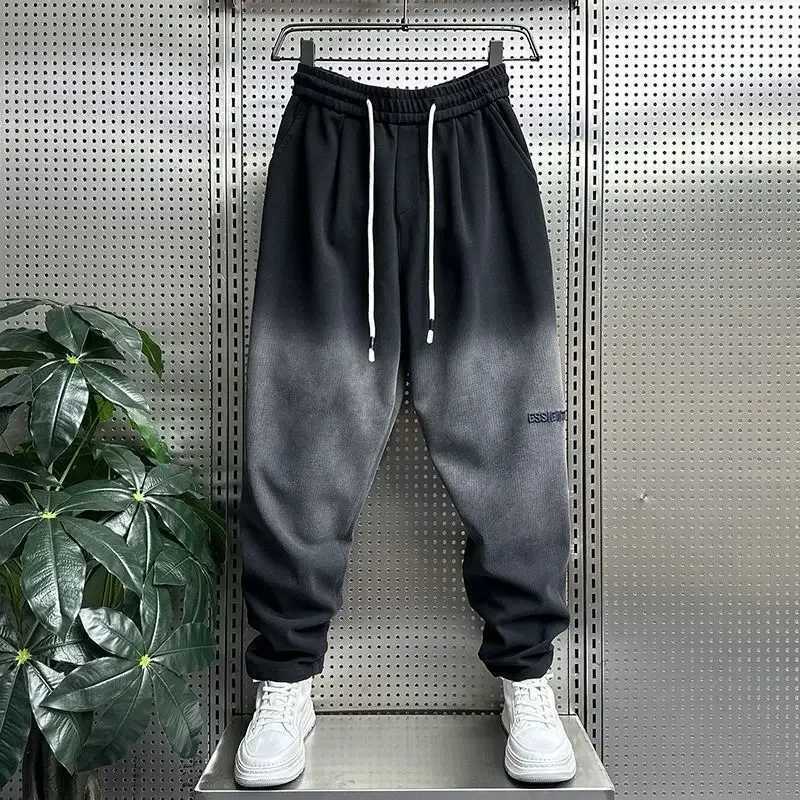 Outdoor Loose Harem Sweatpants Black Gray Gradient Casual Trousers High Quality Luxury Brand Men PantsXJ240813