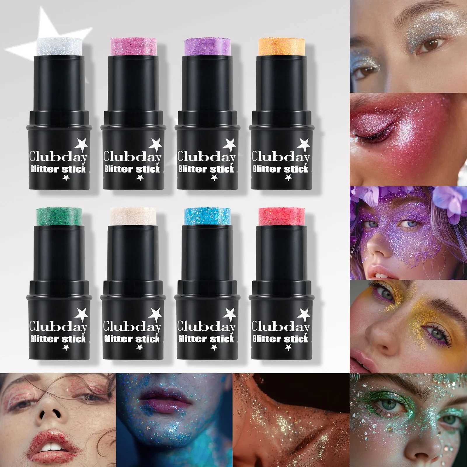 Purple glitter sequins stick multi-function face lip hair sequins body eye shadow gel music festival stage makeup decoration tools W240812