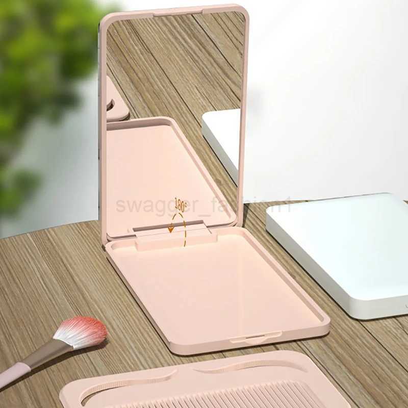 Small Mirror Comb Set Solid Color Fashion Portable Fold Makeup Mirror With Comb For Girl Gift Makeup Tools Vanity Mirror TravelXJ240813