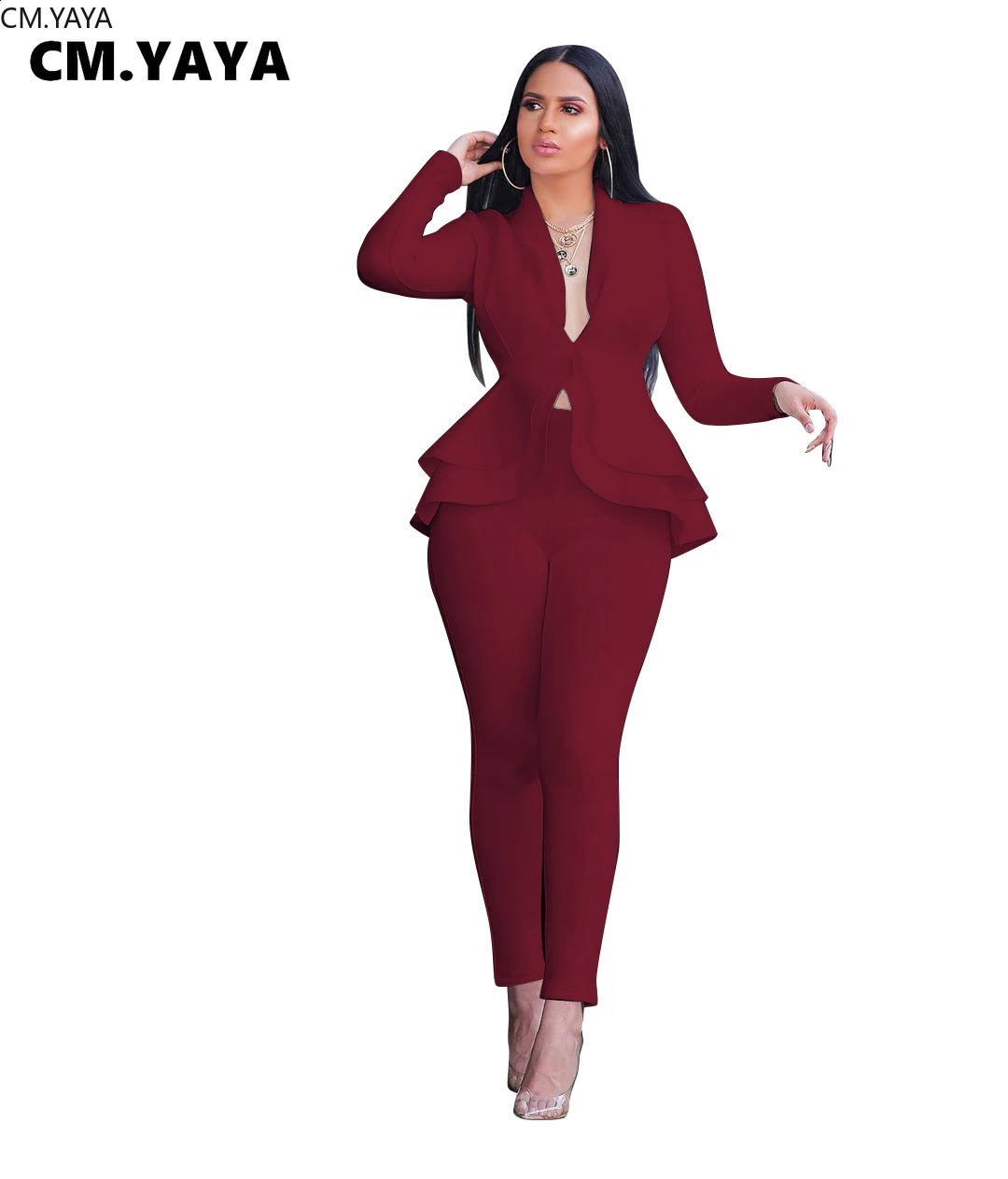 GL Womens Winter Set Tracksuit Full Sleeve Ruffle Jacket Pencil Pants Two Piece Office Uniform 610 240812