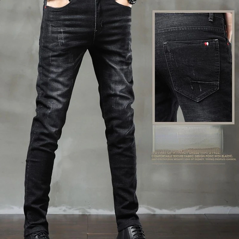 Warm Fleece Pants Winter Man Cowboy Thermal Lined Black Korean Fashion Slim Thicken Plush Wool Boot Cut Jeans Men 240812