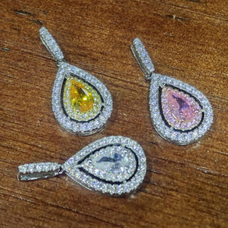 2024 Choucong Ladies Jewellery Water Drop Pendant Stunning Sterling Sier Pear Cut Pink Moissanite Dia Party Women Wedding Beach Cicle Necklace Gift