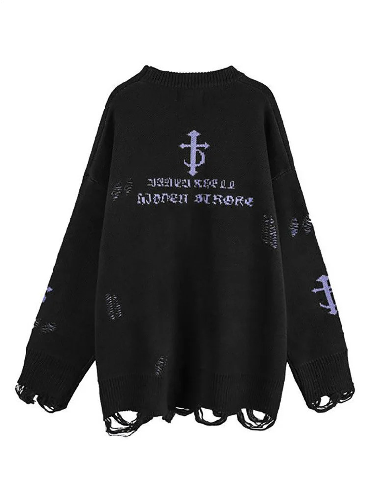 Womens sweater Tops Harajuku Sweater Women Gothic Vintage Ripped Grunge Jumper Streetwear Korean Y2k Oversize Hiphop Pullover 240812