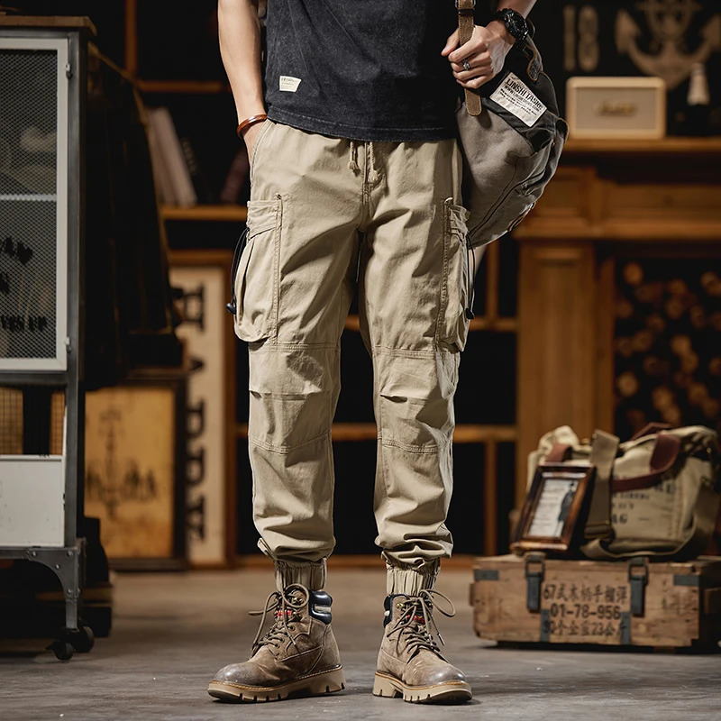 Outdoor paratrooper pants heavyduty retro casual work mens spring and autumn loose multi pocket 240812