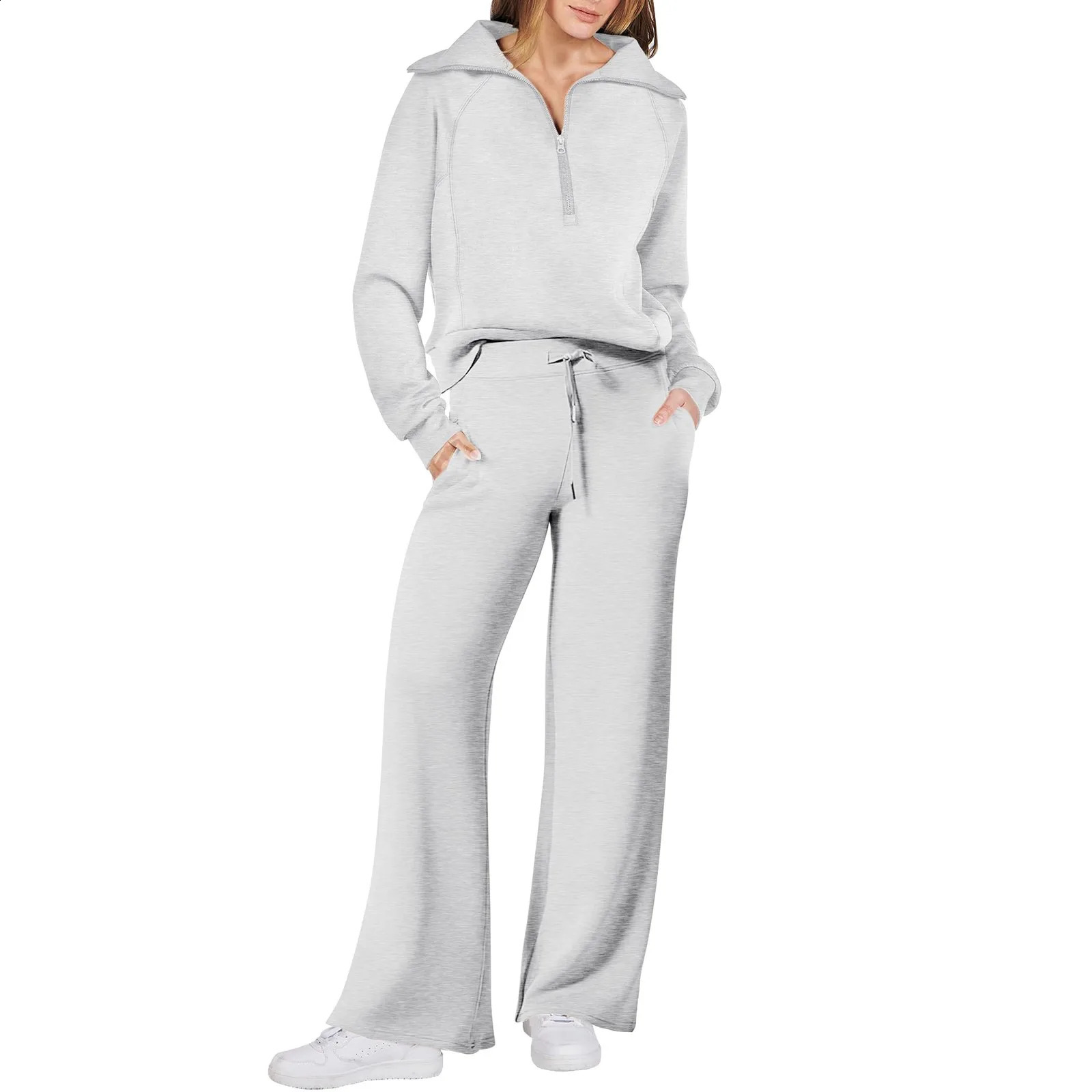 Women 2 Piece Outfits Sweatsuit Activewear Workout Fall Oversized Half Zip Sweatshirt Sets Athletic Tracksuits Ropa De Mujer 240813