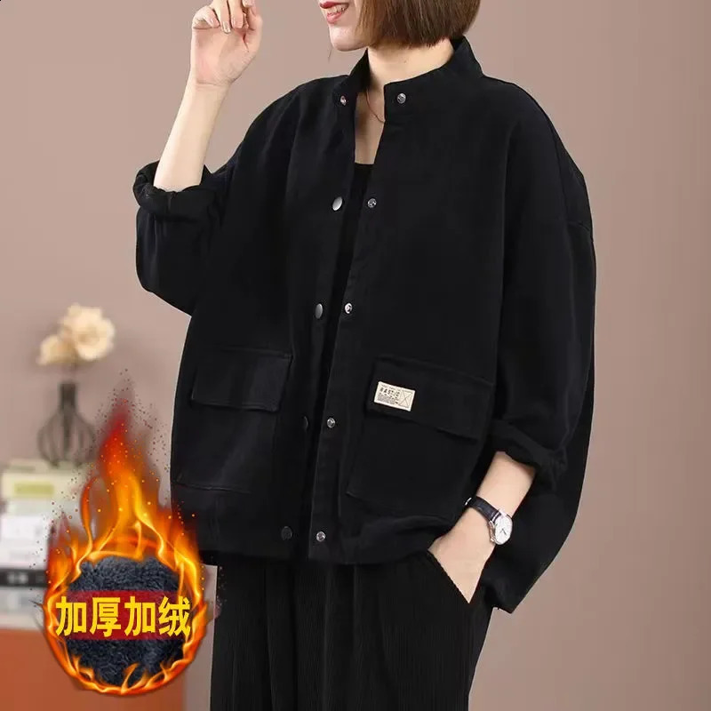 Hooded Solid Color Loose Jacket Womens Thick Velvet Jacket Autumn And Winter Zipper Oversized Cardigan Sweatshirt 240812