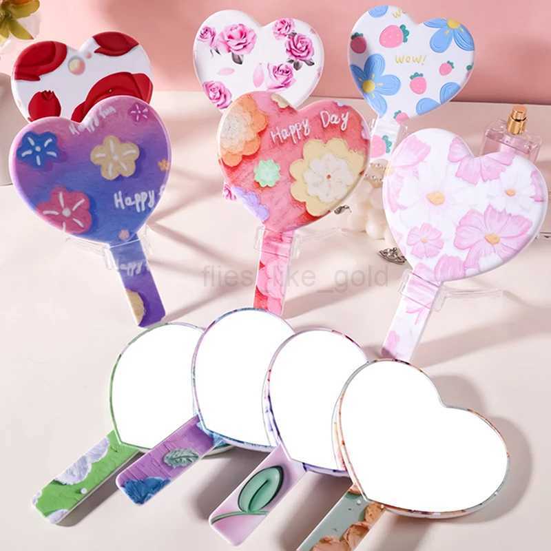 Travel portable handheld makeup mirror flower shaped love mini desktop makeup mirror 7-style beauty mirror W240813