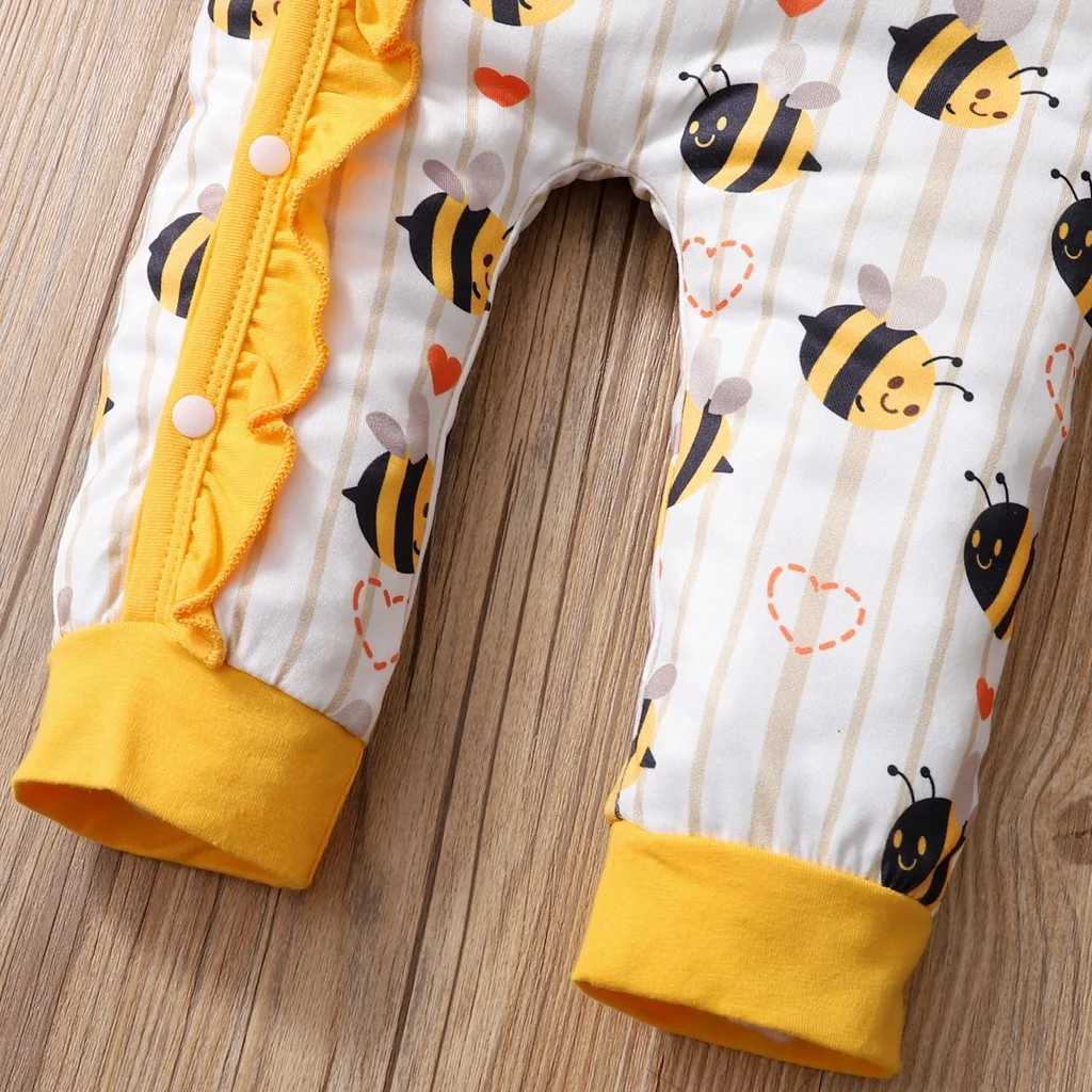 0-18 months newborn baby girl jumpsuit cute little bee cute ruffled long sleeved bodysuit+hat birthday party costume W240812
