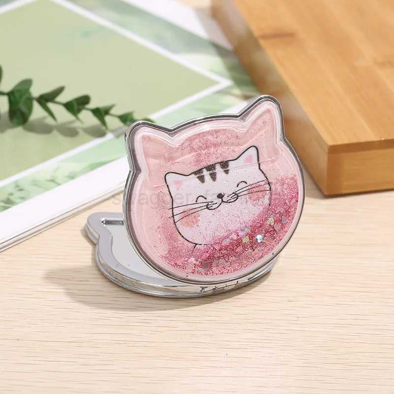 Cat Double-sided Makeup Mirror Portable Quicksand Sequins Cartoon Cute Girl Gift Hand Mirror Pocket Double-sided Makeup MirrorXJ240813