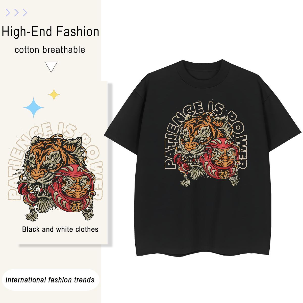 TOP Quality Men Clothes T-Shirt Summer Casual 230g Pure Cotton Oversized Breathable Short Sleeve tiger T-Shirts for Men Brand Tshirts