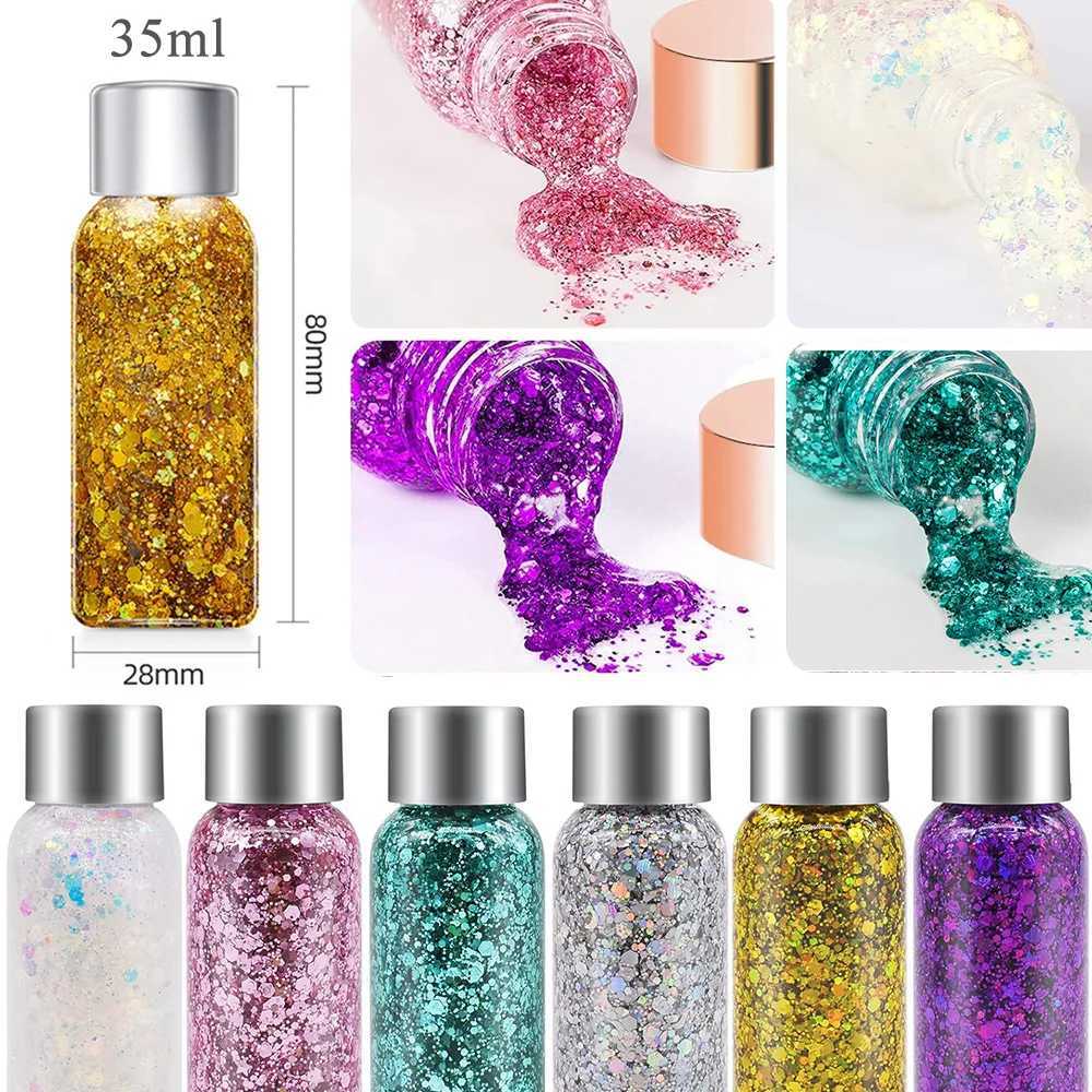 3 bottles of glitter makeup facial hair body glitter gel long-lasting glitter liquid eye shadow holiday party glitter bar makeup W240812