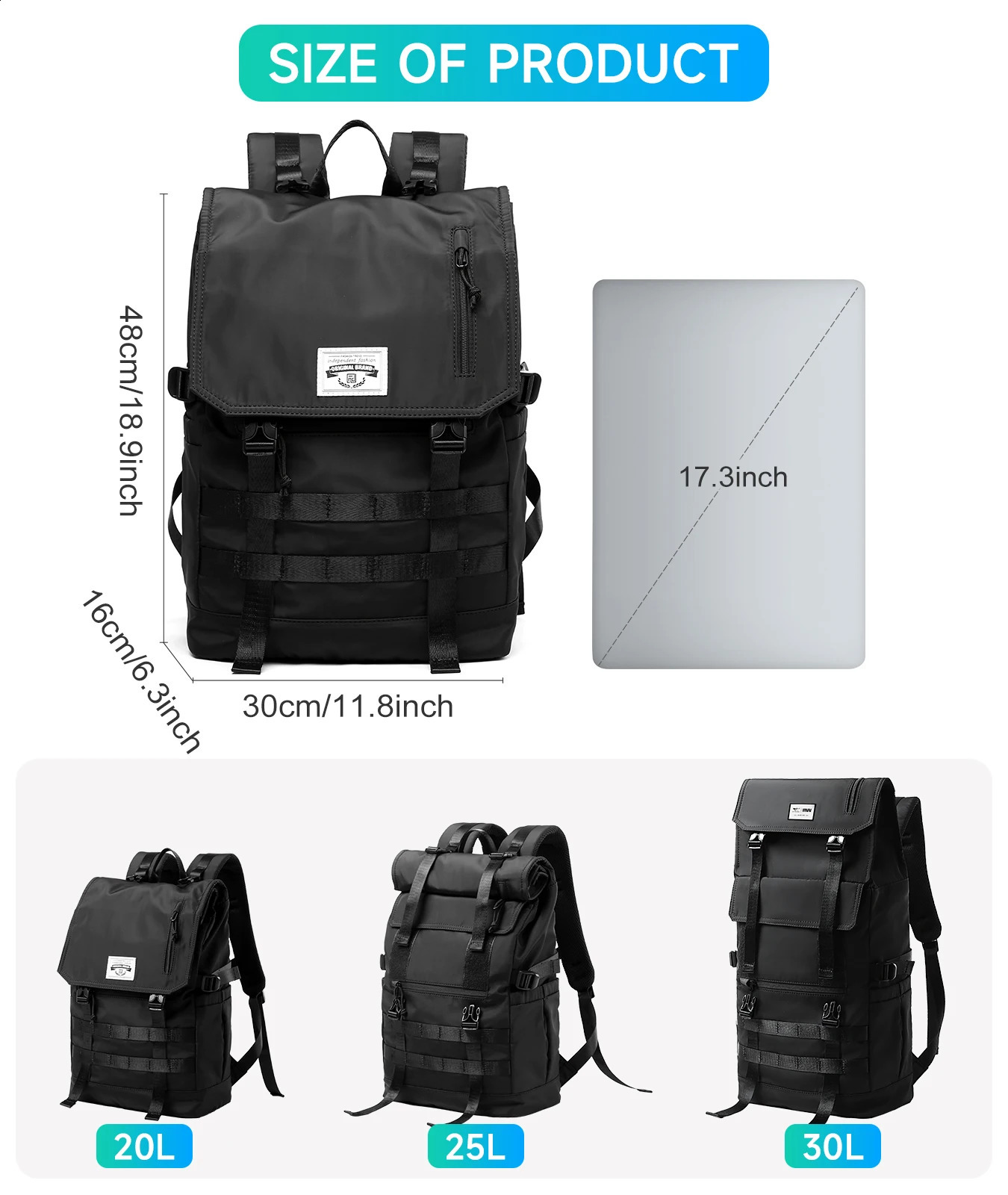 Rolling top laptop backpack suitable for 156inch laptops large capacity expandable travel waterproof sports hiking 240813