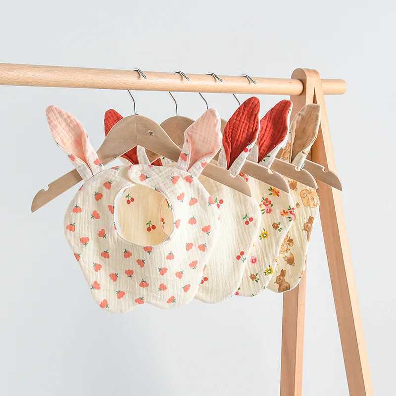 Bibs Burp Cloths Korean Style New Rabbit Bear Ears Cotton Gauze Baby Bibs Infant Bib Newborn Soft Burp Cloths for Boy Girl Feeding Saliva TowelL4812