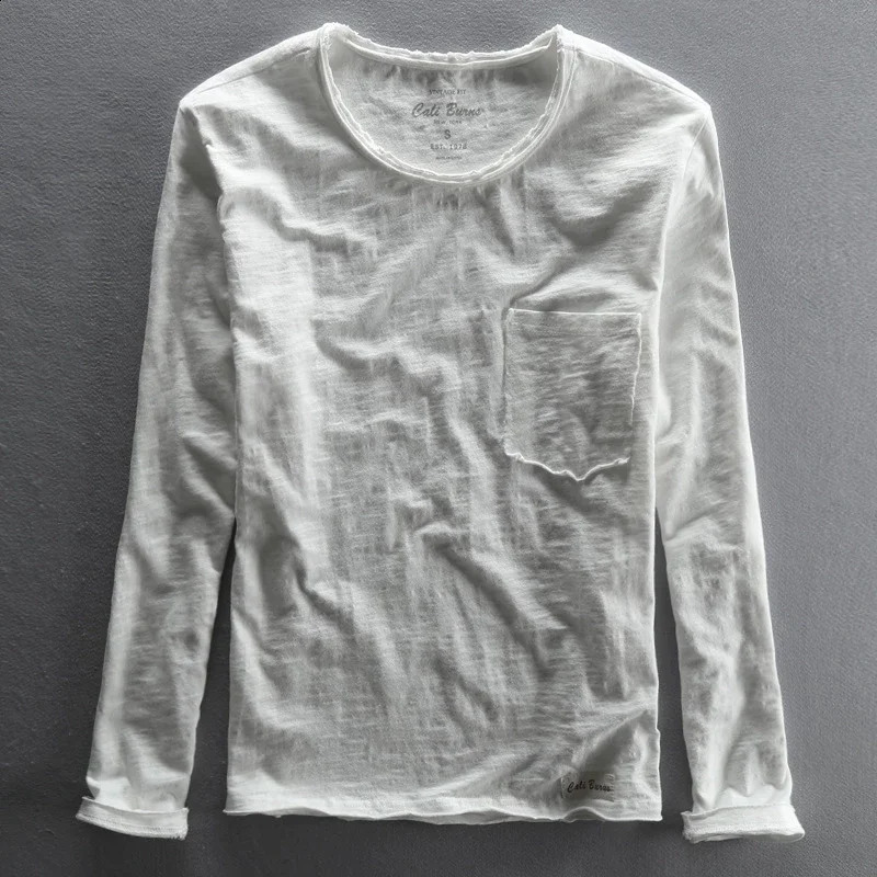 Long Sleeve T-shirt for Men Casual Basic Cotton Tshirt Solid Color O-Neck Pullover Tops Male Tees Clothing 240812