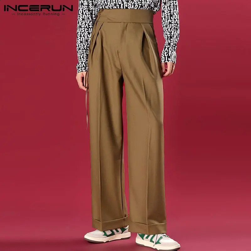 Mens Pants Runner Lace Pocket Solid Street Clothing Casual Straight Trouser Bag Fashion Korean S5XL INCERUN 240812