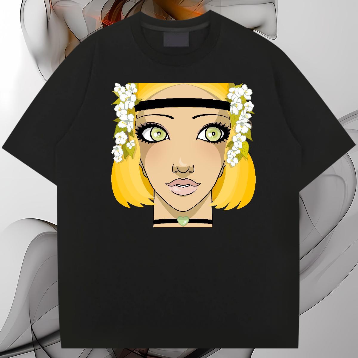 T-Shirts for Men 230g 100% Cotton portrait High Street Hip Hop Short Sleeve O-Neck Cartoon Printing L-4XL Tshirts 2024 New Cool Design Tees Shirts