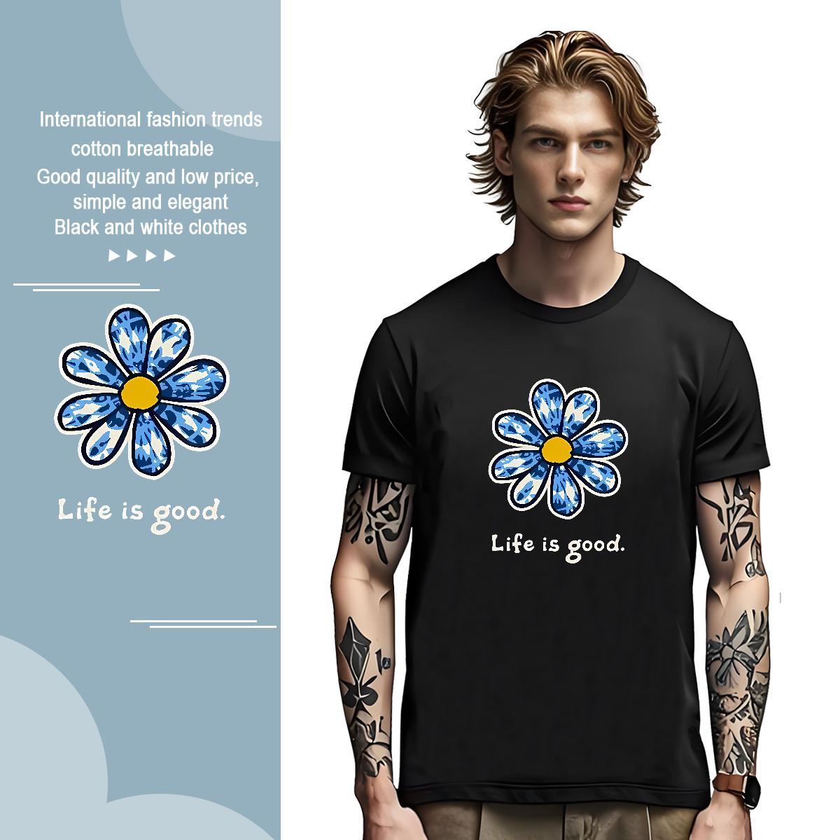 Mens T Shirts 100% Cotton 230g flower Daily Outfit Short Sleeve O-Neck Custom Anime Men Tops Tees 2024 Popular Polos