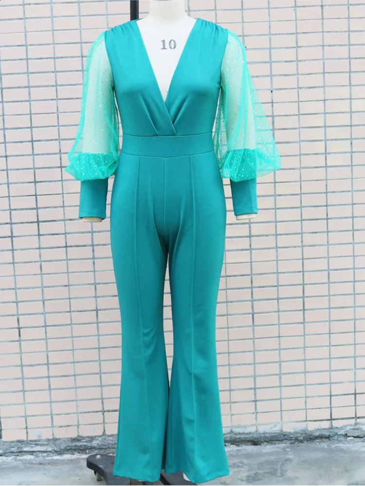 Ladies Elegant Office Jumpsuit Romper For Women High Waist Wedding Overalls Sequins Bodycon Long Sleeve Party Jumpsuit Club 240813