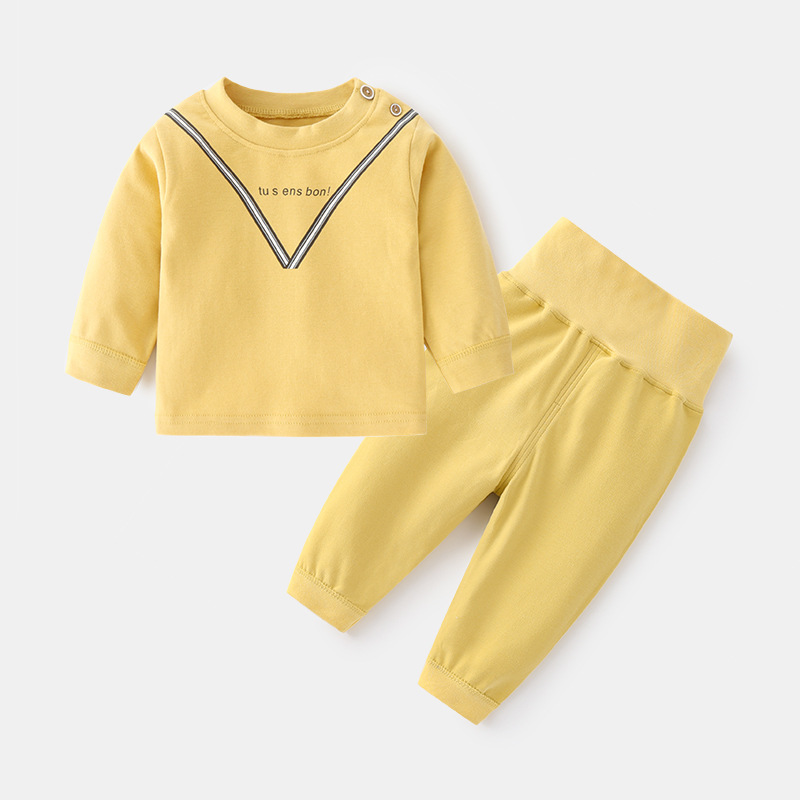 Baby underwear set Children's autumn and winter base autumn clothing 0-3 years old baby cotton printed shoulder buckle two-piece long Johns