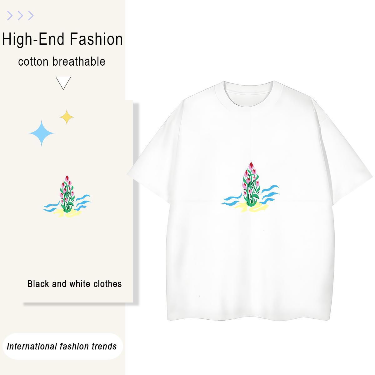 High Quality Tshirt for Man Woman Spring Summer 100% Cotton 230g Custom Big Size Breathable flower T Shirt For Man 2024 New Tee Shirt