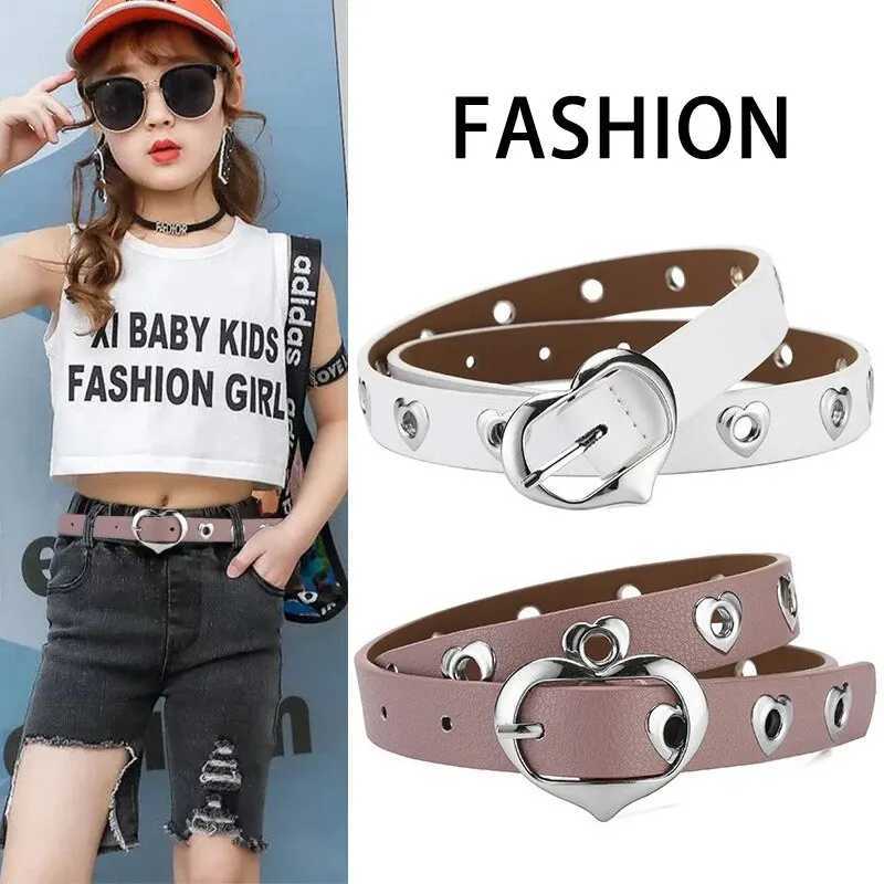 Children with fashionable heart-shaped buckle girls with thin straps cute boys with PU straps school supplies teenagers with straps W240807