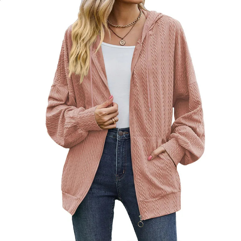 Autumn Winter Coat Womens Fashion Solid Pocket Long Sleeve Drop Shoulder Sleeve Loose Casual Hooded Sweater Coat 240812