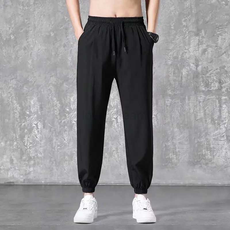 Mens Summer Thin Jogger Hiphop Pants New Men Straight Tube Loose Wide Leg Tied Casual Sports Pants Fashion Mens SweatpantsXJ240813