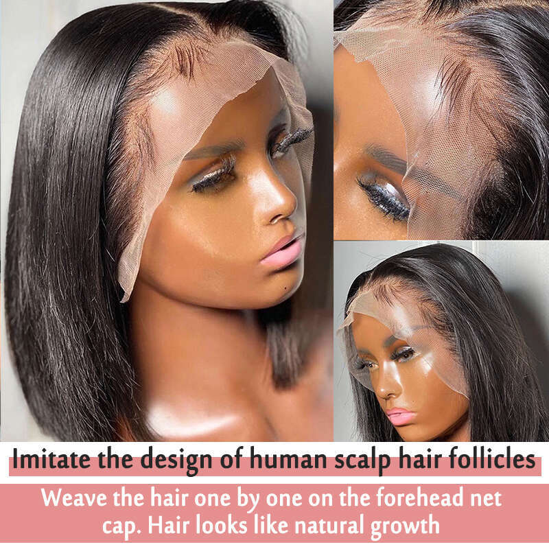 Transparent Short Straight Pre Plucked Front Human Wigs Bob 13X4 Lace Frontal Wig Remy Hair