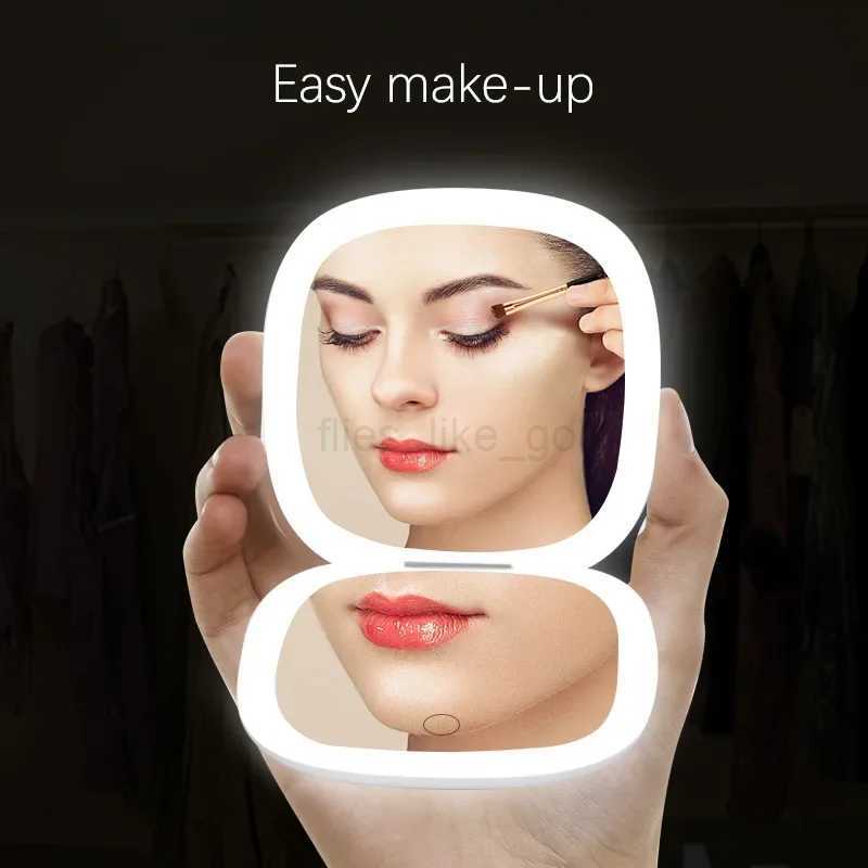 USB charging folding portable LED makeup mirror touch screen dimming handle with 10X magnifying travel makeup mirror W240813