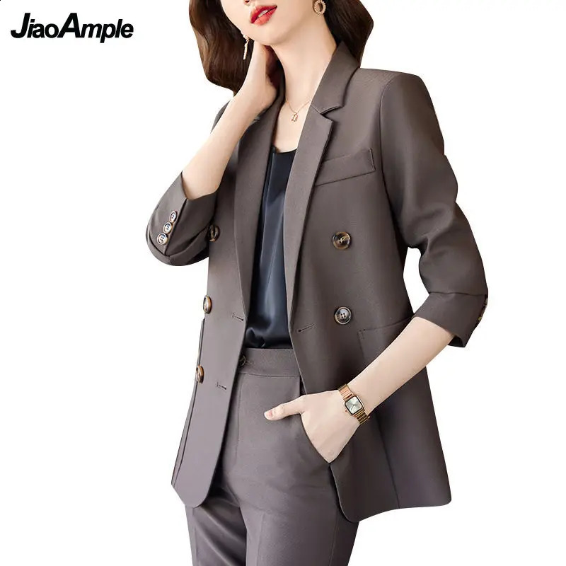 Womens Spring and Autumn Professional Set Jacket Matching Korean Elegant Leisure PioneerTwo Piece Pants Trouser 240812