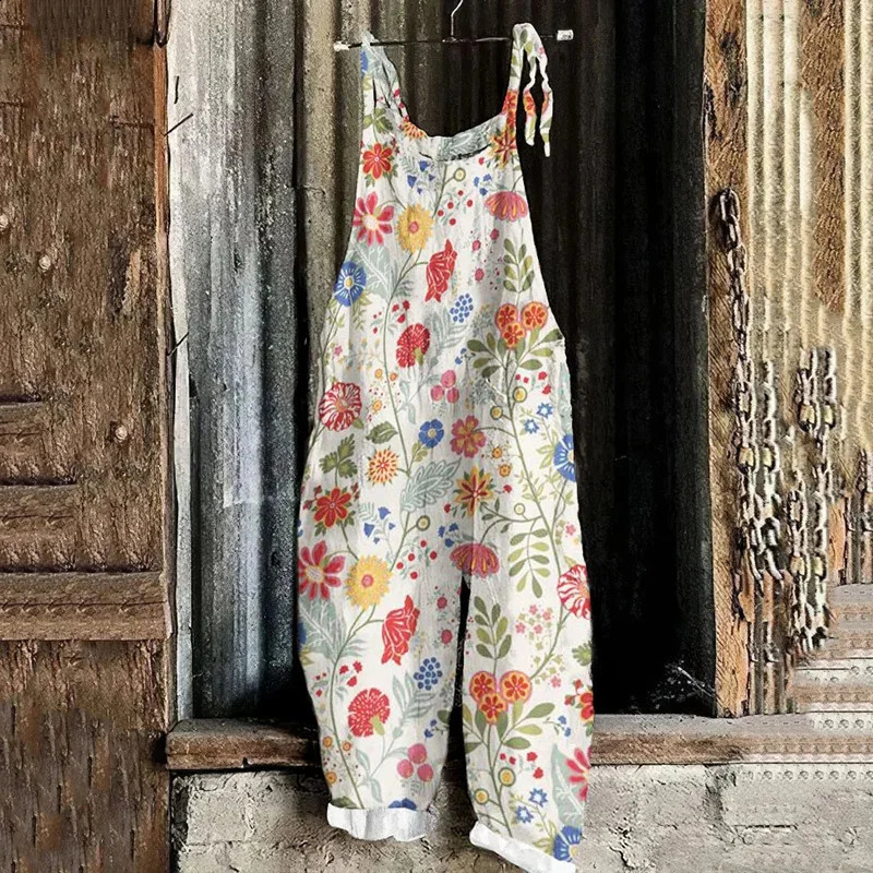 Womens Summer Fashion Retro Rompers Small Fresh Flower Pattern 3D Printed Suspenders Large Size Comfortable Suspenders 240813