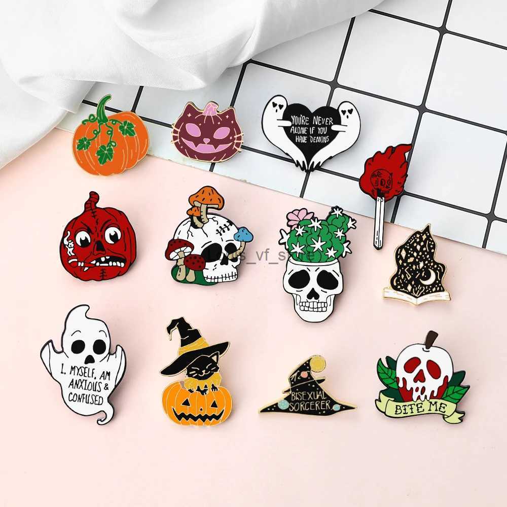 Pins Brooches Interesting Halloween Enamel Pin Punk Pumpkin Fire Gothic Skeleton Chest Magic Witch Festival Party Gift Collar Badge Jewelry H240813