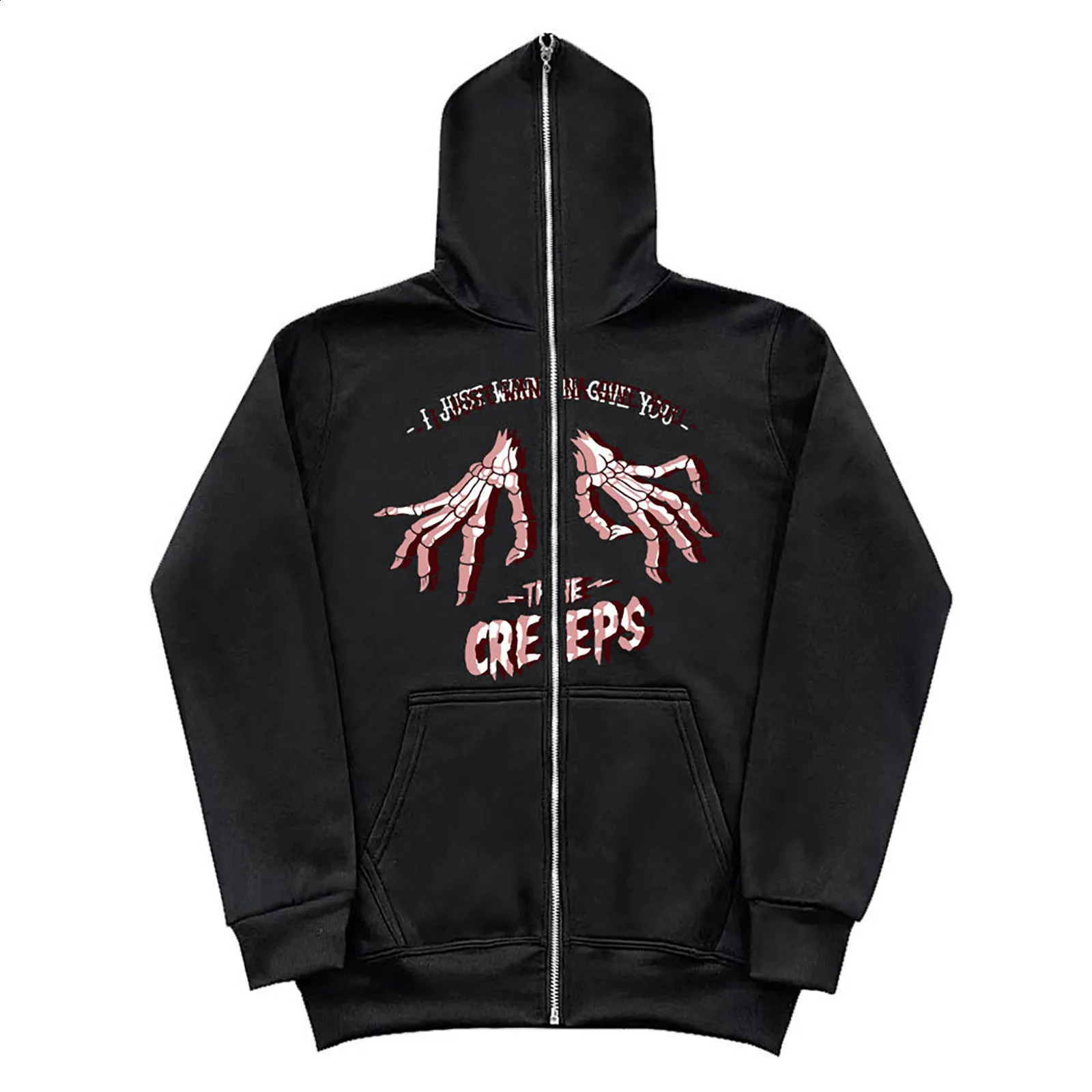 Gothic Hoodies Hip Hop Streetwear Zip Up Jackets Women Y2K Casual Sweatshirts Long Sleeve Harajuku Pocket Hooded 240812